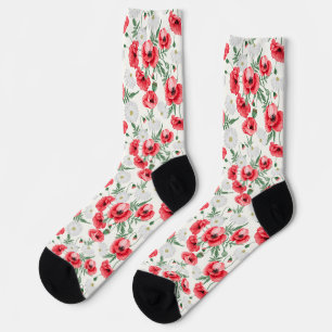 Rote Pfeffer auf weiß, blühend Socken