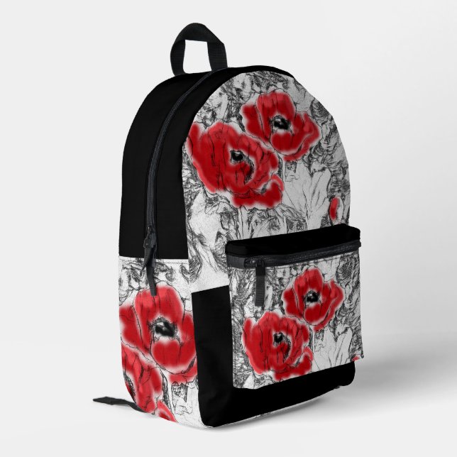 Rote Pfeffer, handgezeichnet, Blume, Blüten Bedruckter Rucksack (Rückseitige Ecke links)