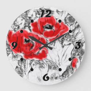 Rote Pfeffer, handgezeichnet, Blume, Blüten Große Wanduhr