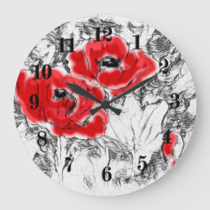 Rote Pfeffer, handgezeichnet, Blume, Blüten Große Wanduhr
