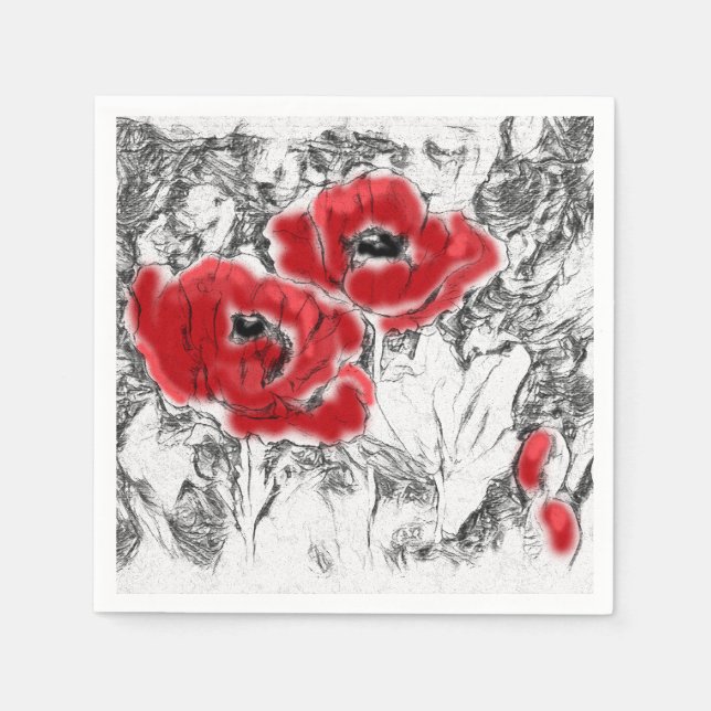 Rote Pfeffer, handgezeichnet, Blume, Blüten Serviette (Vorderseite)