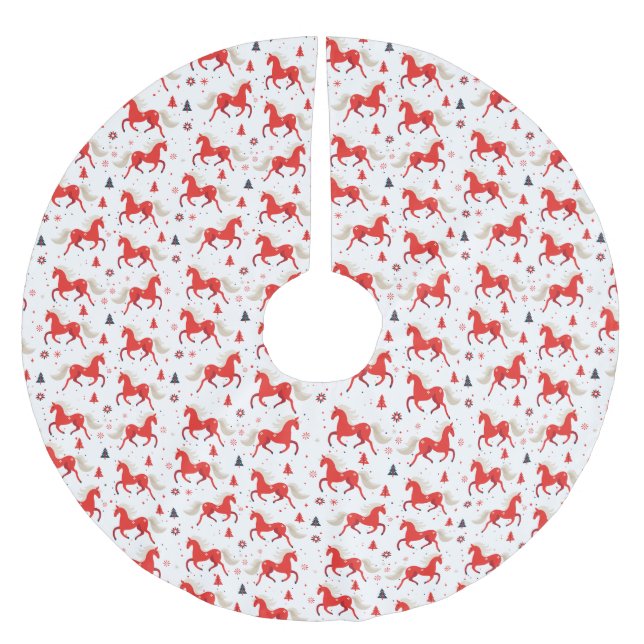 Rote Pferde Design  Polyester Weihnachtsbaumdecke (Vorderseite)