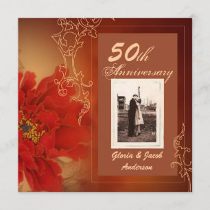 Rote Pfingstrose Chinesischer 50. Hochzeitstag Einladung