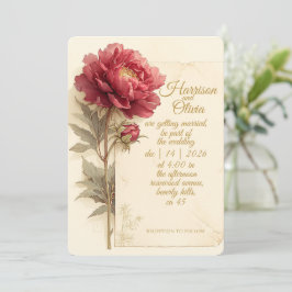 Rote Pfingstrose Elegante Romantische Vintage-Hoch Einladung