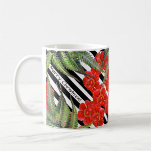 Rote Pfingstrosen-Rosen-Blumen Striped frohe Tasse