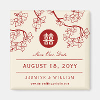 Rote Pfirsichblüten Doppeltes Glück Save the Date