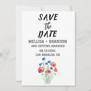 Rote Pflaumen Cornblumen Blumen Rustikale Hochzeit Einladung