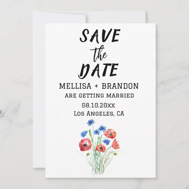 Rote Pflaumen Cornblumen Blumen Rustikale Hochzeit Einladung (Vorderseite)