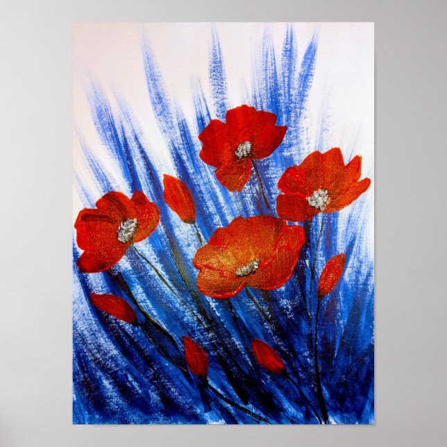 Rote Pflaumen im blauen Gras Poster (Vorne)