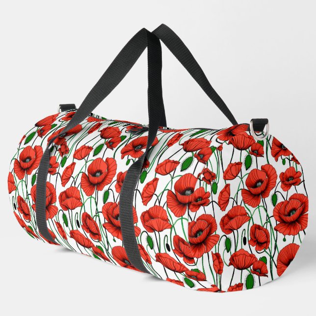 Rote Pflaumen in einem Feld auf Weiß Duffle Bag (Linke Ecke)