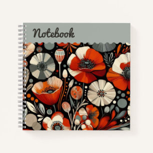 Rote Pflaumen mit Aschegrauakzenten - Bold Floral Notizbuch