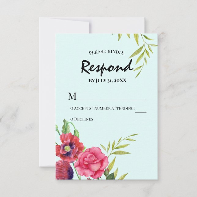 Rote Pflaumen mit Wasserfarbe Rosa Streifen Hochze RSVP Karte (Vorderseite)