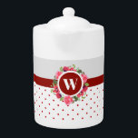 Rote Pflaumen, rosa Rosen, Kraut-Monogramm<br><div class="desc">Entworfen auf der Basis meiner Aquarellbilder von roten Mohn und rosa Rose. Eine wunderschöne kreisförmige Anordnung von zarten Sommergarten-Blume mit Monogramm in der Mitte und rot-weiß-polka Punkte Muster auf der unteren Seite der Hütte. Anpassbar in Zazzle mit eigenem Initial für ein personalisiertes Design. Karo aus meinem Shop für passende Artikel!...</div>