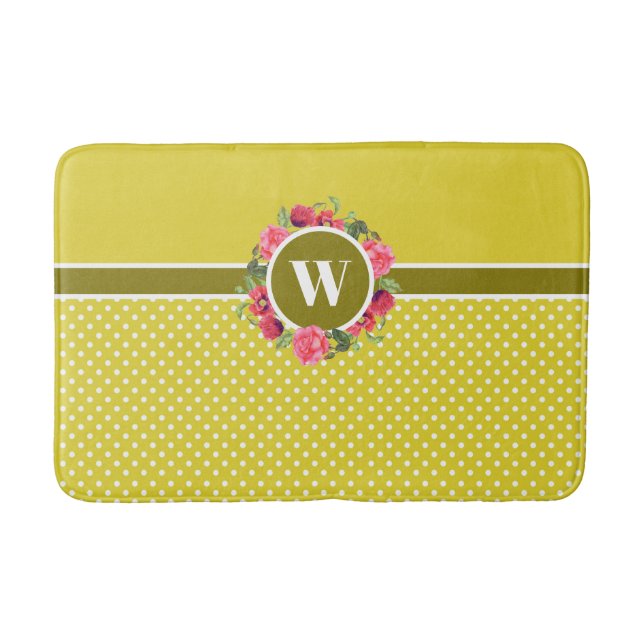 Rote Pflaumen, rosa Rosen, Kraut-Monogramm Badematte (Vorderseite)