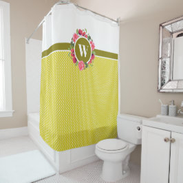 Rote Pflaumen, rosa Rosen, Kraut-Monogramm Duschvorhang