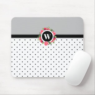 Rote Pflaumen, rosa Rosen, Monogramm Mousepad