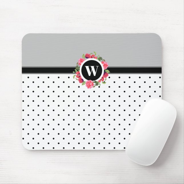 Rote Pflaumen, rosa Rosen, Monogramm Mousepad (Mit Mouse)