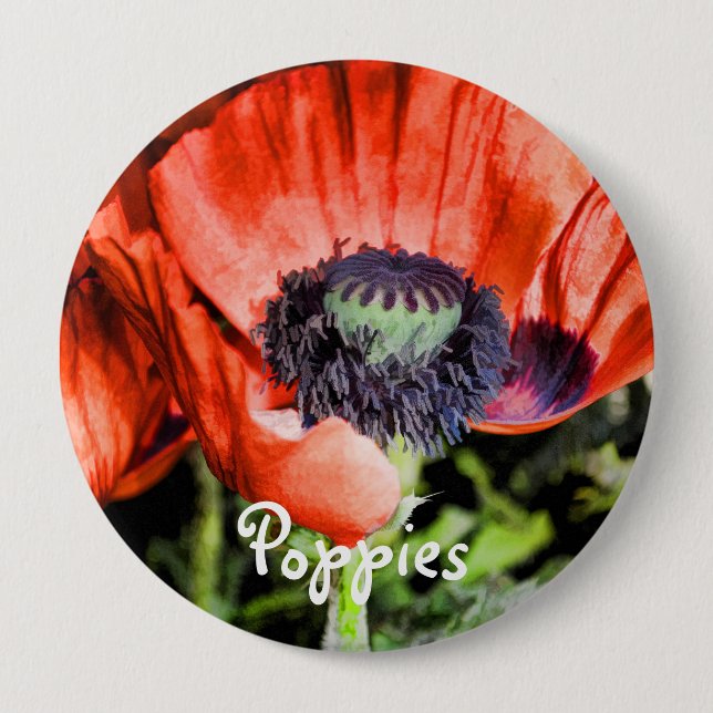 Rote Pflaumen & Stamen Blume Florenz Button (Vorderseite)