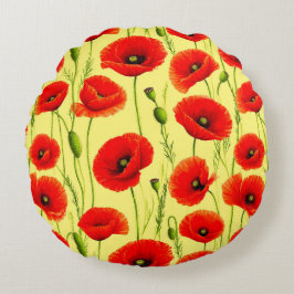 Rote Pflaumen und Grüne Stiele Rundes Kissen