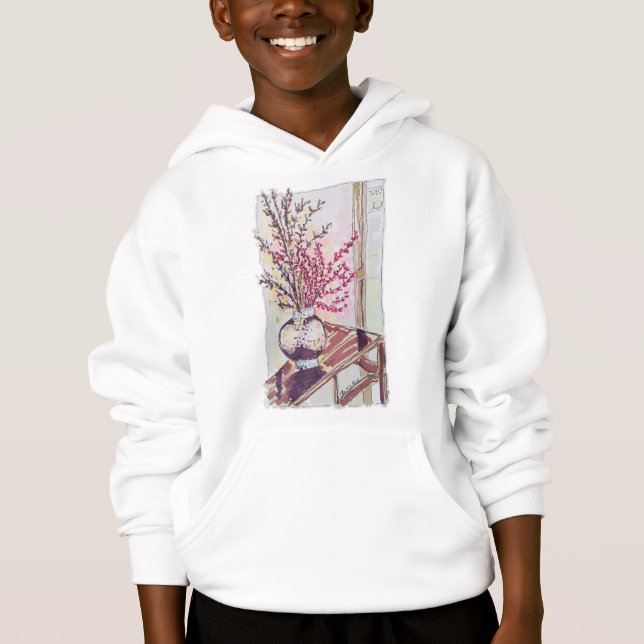 Rote Pflaumenblüten Hoodie (Vorderseite)