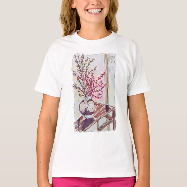 Rote Pflaumenblüten T-Shirt (Vorderseite)