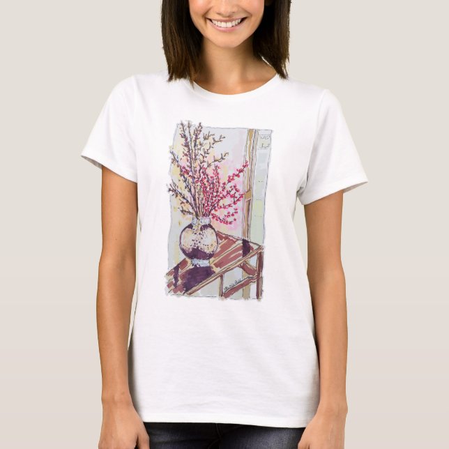 Rote Pflaumenblüten T-Shirt (Vorderseite)