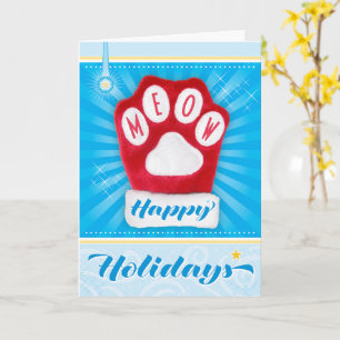 ROTE PFOTE DER KATZE ZU WEIHNACHTEN Handschuh Froh Karte
