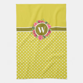 Rote Pfoten, Rosa Rosenblume Monogramm Geschirrtuch