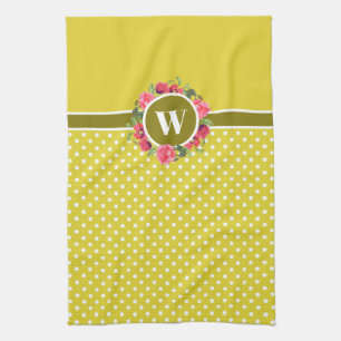 Rote Pfoten, Rosa Rosenblume Monogramm Geschirrtuch