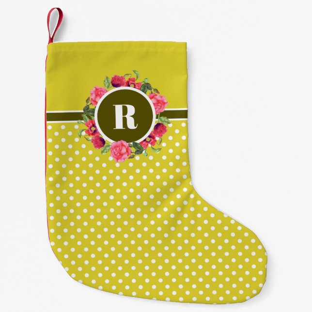 Rote Pfoten, Rosa Rosenblume Monogramm Kleiner Weihnachtsstrumpf (Vorderseite)