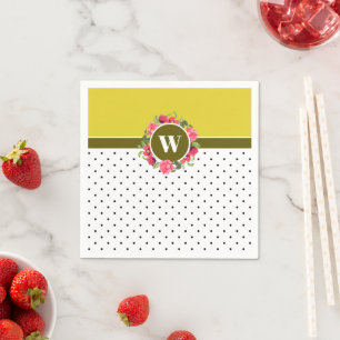Rote Pfoten, Rosa Rosenblume Monogramm Serviette