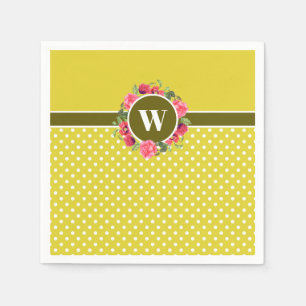 Rote Pfoten, Rosa Rosenblume Monogramm Serviette