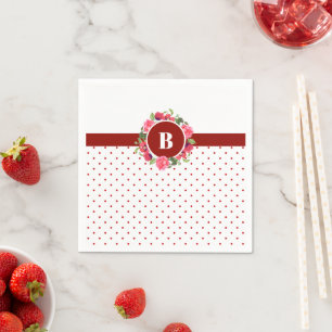 Rote Pfoten, Rosa Rosenblume Monogramm Serviette
