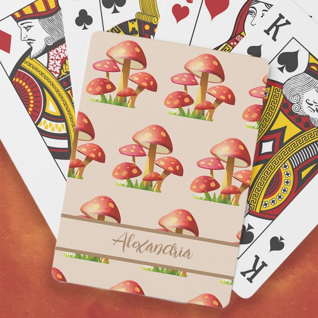 Rote Pilze Spielkarten (Red mushrooms playing cards personalized with your name or any text you choose.)