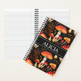 Rote Pilze und gelbe Wildblumen Notizbuch