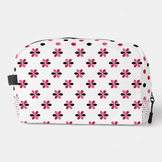 ROTE PINK BLACK FLORAL PATTERN UND POLKA DOTS WASCHBEUTEL (Vorderseite)