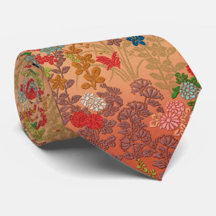 ROTE PINK-BLUME, BLÄTTER ANTIQUE JAPANISCHE BLUMEN KRAWATTE