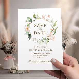 Röte Pink Florales Gold Geometrischer Rahmen Save The Date