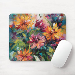 ROTE PINK GELBE GRÜNE ABSTRAKTE AQUARELLBLUMEN MOUSEPAD