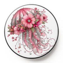 ROTE PINK GRAUE TROPISCHE QUALLE UND BLUMEN