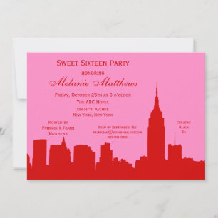 Rote Pink NYC-Silhouette Sweet Sixteen Einladung