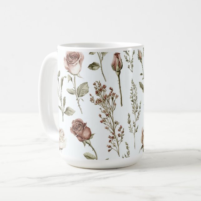 Rote Pink-Rose-Blume  Kaffeetasse (Vorderseite Links)