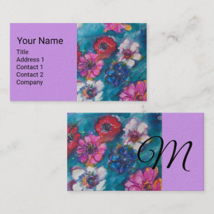 ROTE PINK WEISSE BLUME IN BLUE FLORAL MONOGRAM BU VISITENKARTE