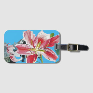 Rote Pinke Lilie Lillies floral Blau Deine Freude Gepäckanhänger