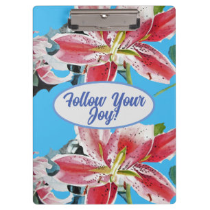 Rote Pinke Lilie Lillies floral Blau Deine Freude Klemmbrett