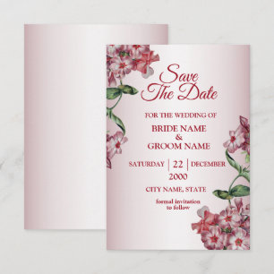 Rote Pinkfarbene Blumengrüne Blätter Moderne Hochz Save The Date