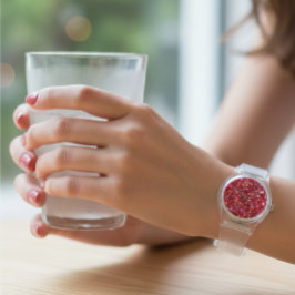 Rote pinkfarbene Glitter-Armbanduhr mit klarem Ban Armbanduhr