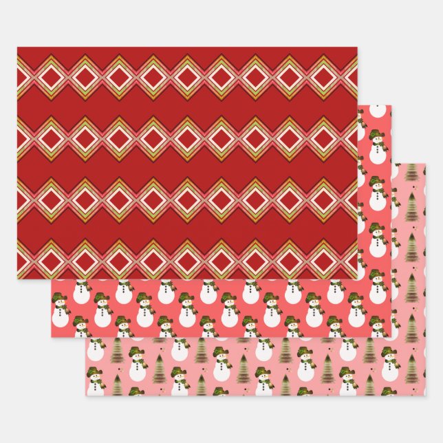 Rote Pinks und Korallen Geschenkpapier Set (Set)