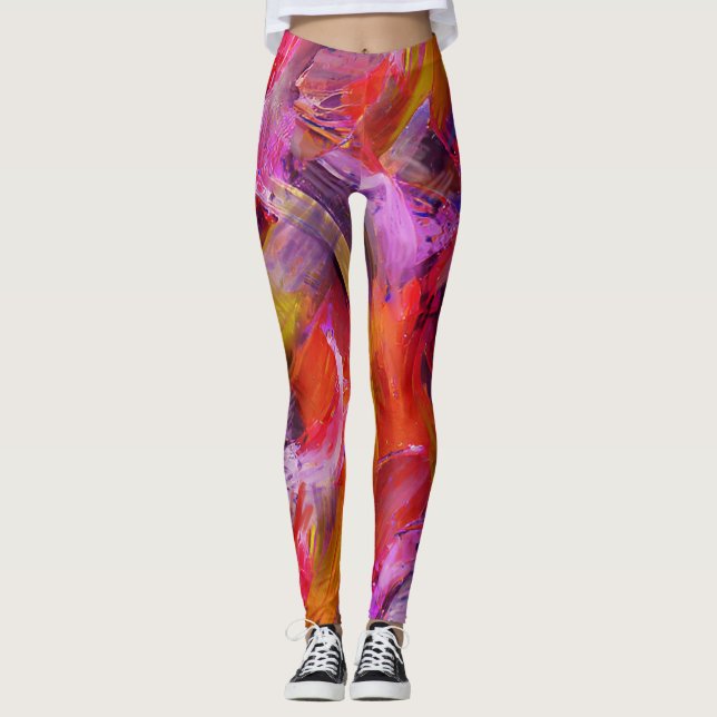 Rote Pinselstriche Leggings (Vorderseite)
