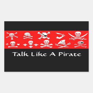 ROTE PIRATBANNER, KREUZTE, SCHWERTER RECHTECKIGER AUFKLEBER